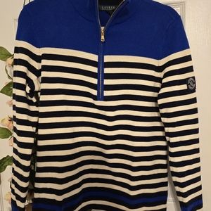 Lauren Ralph Lauren Striped Blue Sweater Womens Size L
